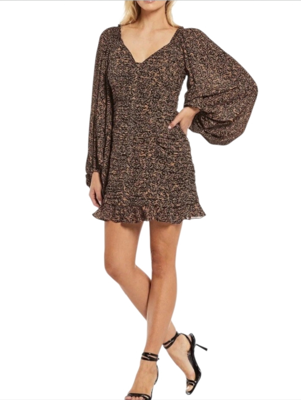 Ted Baker Wyatte Animal Print Ruched Mini Dress Balloon Sleeve NWT 2 US